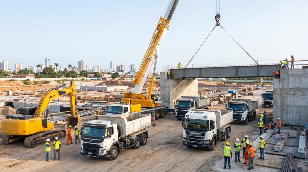 Caminhão em obra de infraestrutura