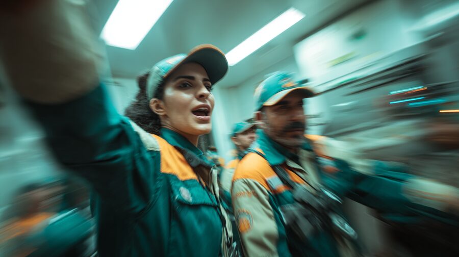 Técnicos da Gondim analisando painel de operação
